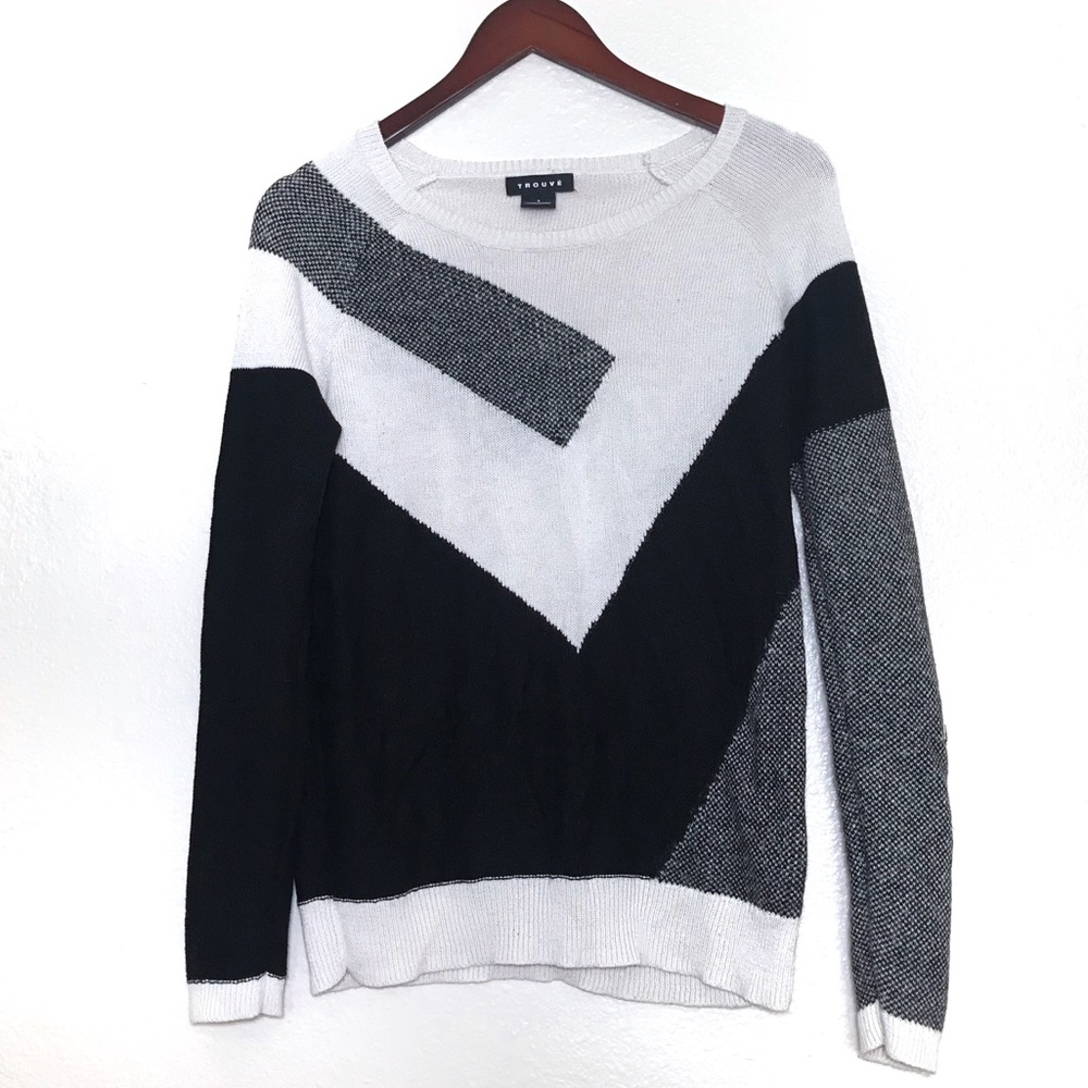 Trouvé Women Geometric Knit Sweater Grey Small
